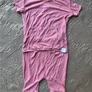 Mauve Ribbed Short Sleeve Jumpsuit with Kangaroo Pocket by Ready Set Romper